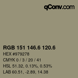カラーコード: RGB 151 146.6 120.6 | qconv.com
