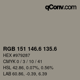 カラーコード: RGB 151 146.6 135.6 | qconv.com