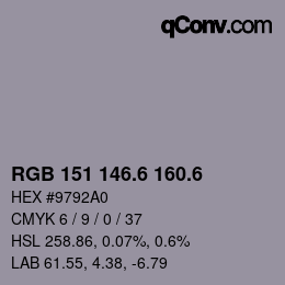 カラーコード: RGB 151 146.6 160.6 | qconv.com