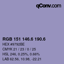 カラーコード: RGB 151 146.6 190.6 | qconv.com