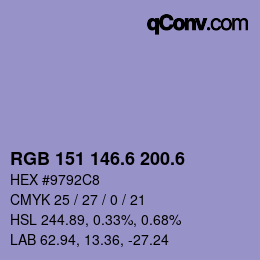 カラーコード: RGB 151 146.6 200.6 | qconv.com