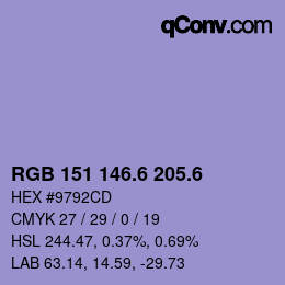 カラーコード: RGB 151 146.6 205.6 | qconv.com