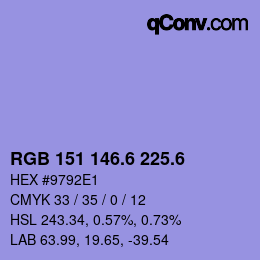 カラーコード: RGB 151 146.6 225.6 | qconv.com