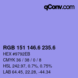 カラーコード: RGB 151 146.6 235.6 | qconv.com