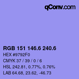 カラーコード: RGB 151 146.6 240.6 | qconv.com