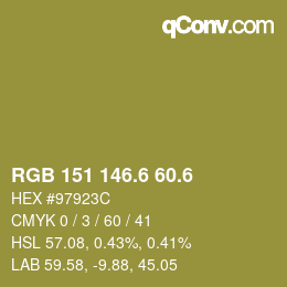 カラーコード: RGB 151 146.6 60.6 | qconv.com