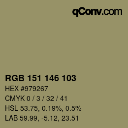 Color code: RGB 151 146 103 | qconv.com