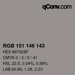 Code couleur: RGB 151 146 143 | qconv.com