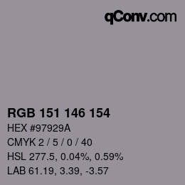 Color code: RGB 151 146 154 | qconv.com