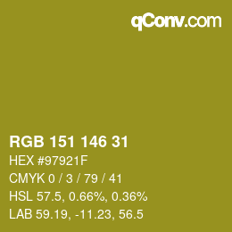 Color code: RGB 151 146 31 | qconv.com