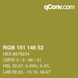 Color code: RGB 151 146 52 | qconv.com