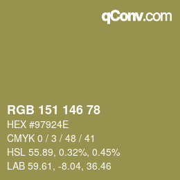 Color code: RGB 151 146 78 | qconv.com