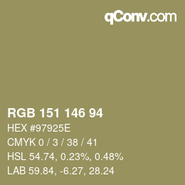 Color code: RGB 151 146 94 | qconv.com