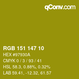 Color code: RGB 151 147 10 | qconv.com