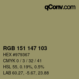 Código de color: RGB 151 147 103 | qconv.com