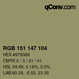 Color code: RGB 151 147 104 | qconv.com