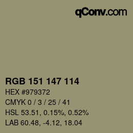 Color code: RGB 151 147 114 | qconv.com