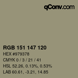 カラーコード: RGB 151 147 120 | qconv.com