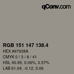 カラーコード: RGB 151 147 138.4 | qconv.com