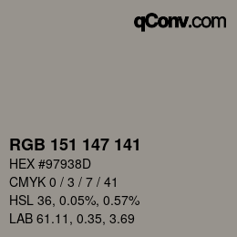 Color code: RGB 151 147 141 | qconv.com