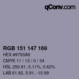 Color code: RGB 151 147 169 | qconv.com