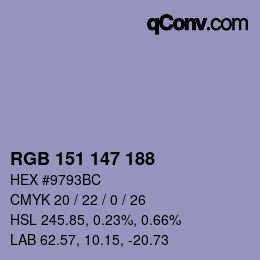 Color code: RGB 151 147 188 | qconv.com