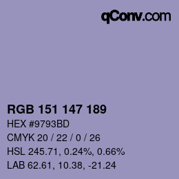 颜色代码: RGB 151 147 189 | qconv.com