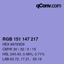 Color code: RGB 151 147 217 | qconv.com