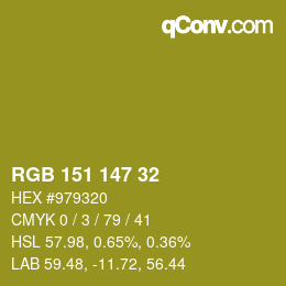 Color code: RGB 151 147 32 | qconv.com