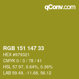 Color code: RGB 151 147 33 | qconv.com