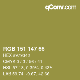 Color code: RGB 151 147 66 | qconv.com