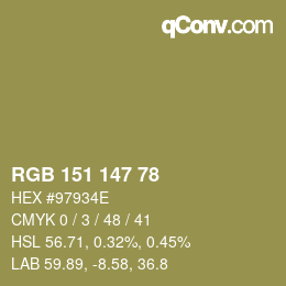 Color code: RGB 151 147 78 | qconv.com