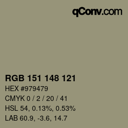 颜色代码: RGB 151 148 121 | qconv.com