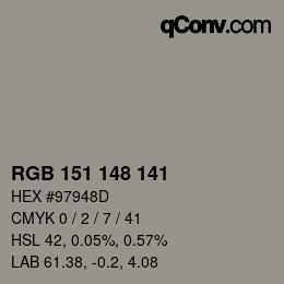 Color code: RGB 151 148 141 | qconv.com