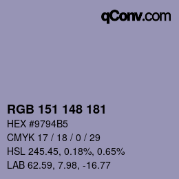 Color code: RGB 151 148 181 | qconv.com