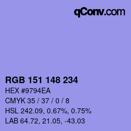 Color code: RGB 151 148 234 | qconv.com
