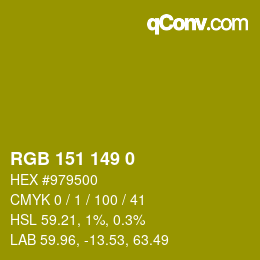 Color code: RGB 151 149 0 | qconv.com