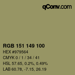 カラーコード: RGB 151 149 100 | qconv.com