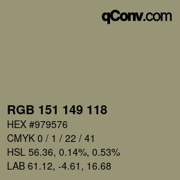 Color code: RGB 151 149 118 | qconv.com