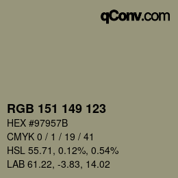 Color code: RGB 151 149 123 | qconv.com