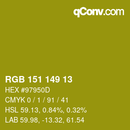 Color code: RGB 151 149 13 | qconv.com