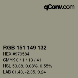 カラーコード: RGB 151 149 132 | qconv.com