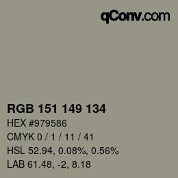 カラーコード: RGB 151 149 134 | qconv.com