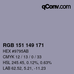 Color code: RGB 151 149 171 | qconv.com