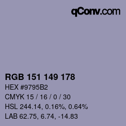 颜色代码: RGB 151 149 178 | qconv.com