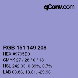 カラーコード: RGB 151 149 208 | qconv.com
