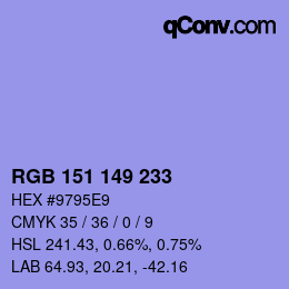 カラーコード: RGB 151 149 233 | qconv.com
