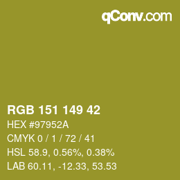 Color code: RGB 151 149 42 | qconv.com