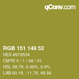 Color code: RGB 151 149 52 | qconv.com