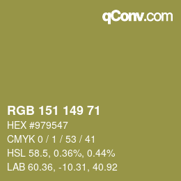 Color code: RGB 151 149 71 | qconv.com